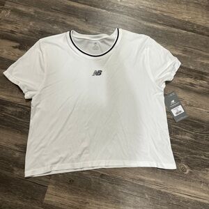 New Balance White Short Sleeve Crew Tee with Black Trim